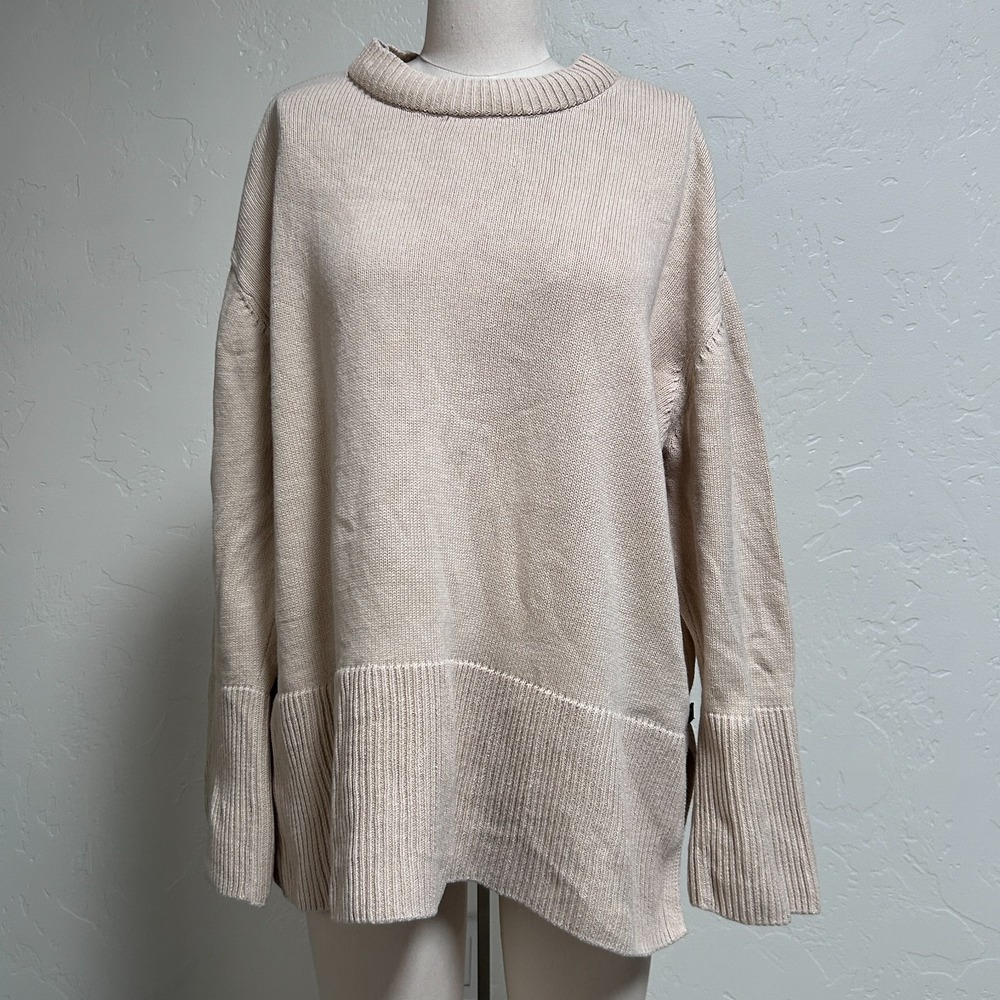 GAP Oversized Knit Sweater Womens XXL Cream Cotton Minimalist Layering Crewneck